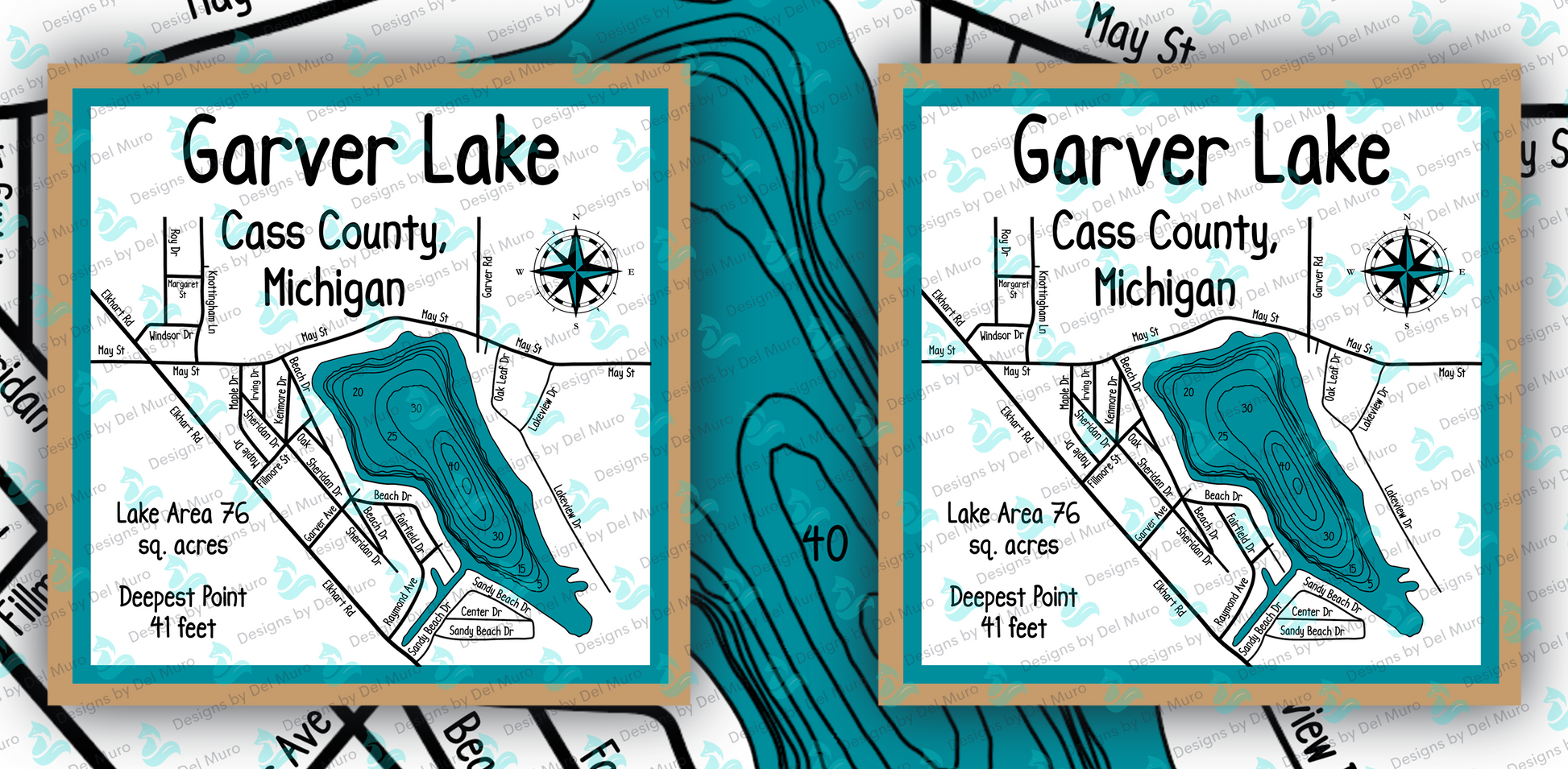 This custom designed 15oz Mug features our Eagle Lake double-sided design that details lake facts, lake depths, and the latest roads surrounding the lake.  Please note; image is watermarked. The Designs by Del Muro logo will not appear on the finished product.